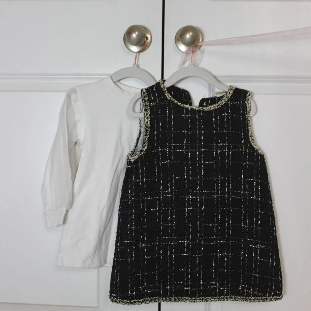 Tweed dress with long sleeve shirt